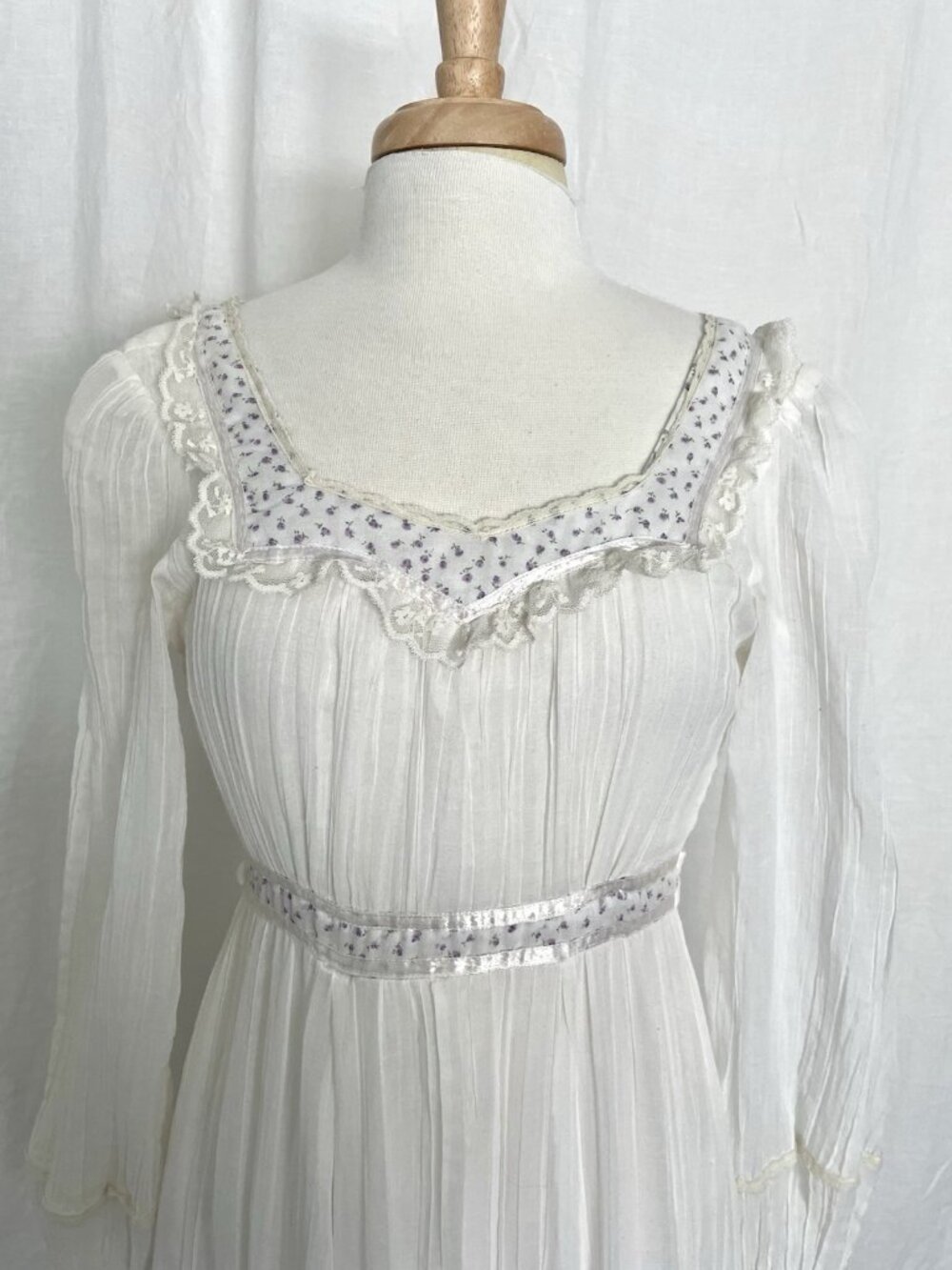 Vintage 70’s Gunne Sax Prairie Cottagecore Long Sleeve Maxi Dress Wedding sz XS - Picture 2 of 16